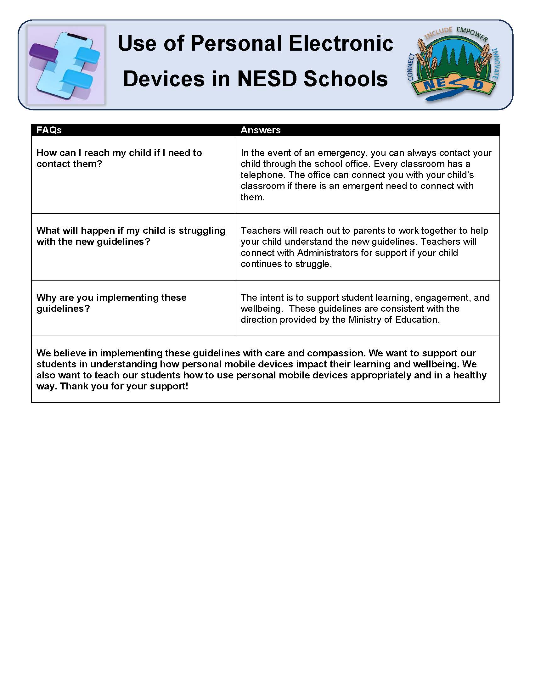 FAQs - Use of Personal Electronic Devices in NESD