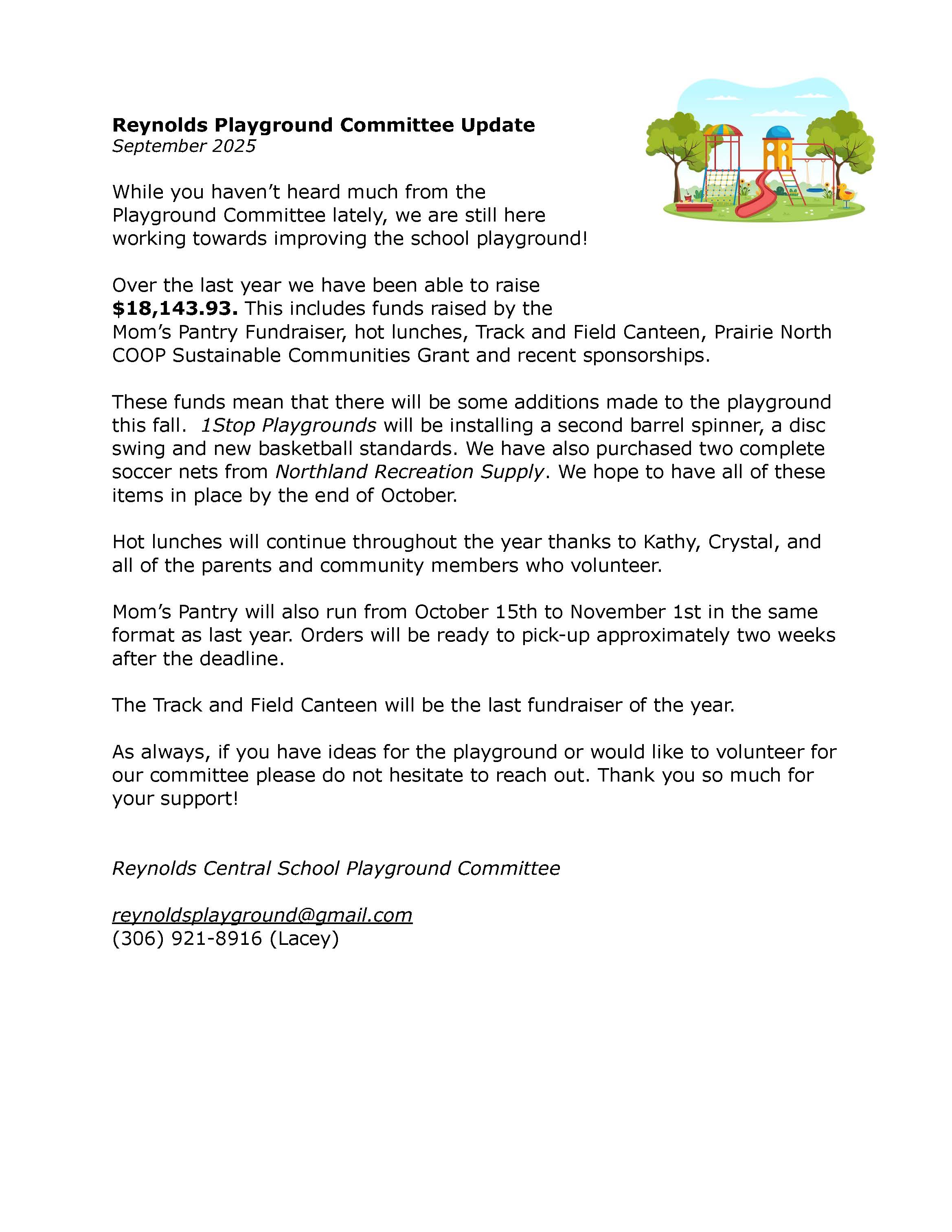 Reynolds Playground Committee Update